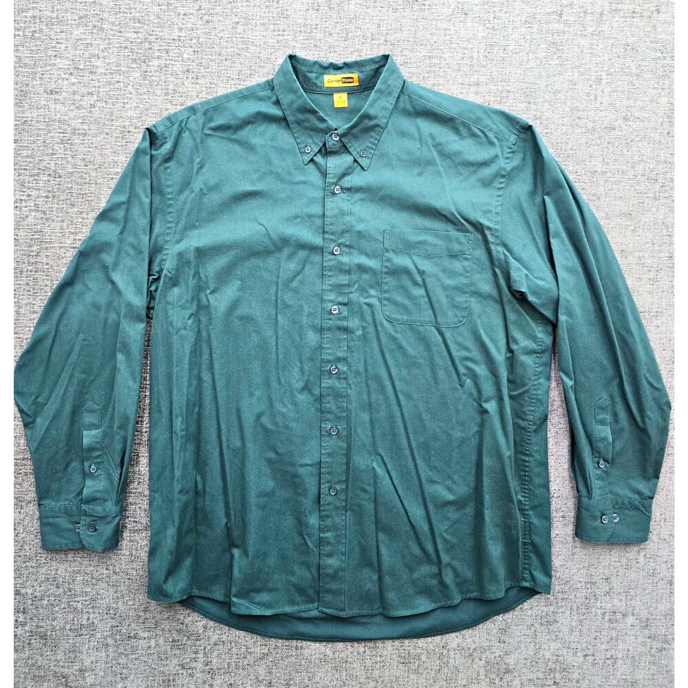 CornerStone Mens XL Green Solid Long Sleeve Button Down Shirt Pockets Workwear